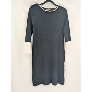 Allison Brittney Black White Pleated Cuff Knit Sweater Dress Small